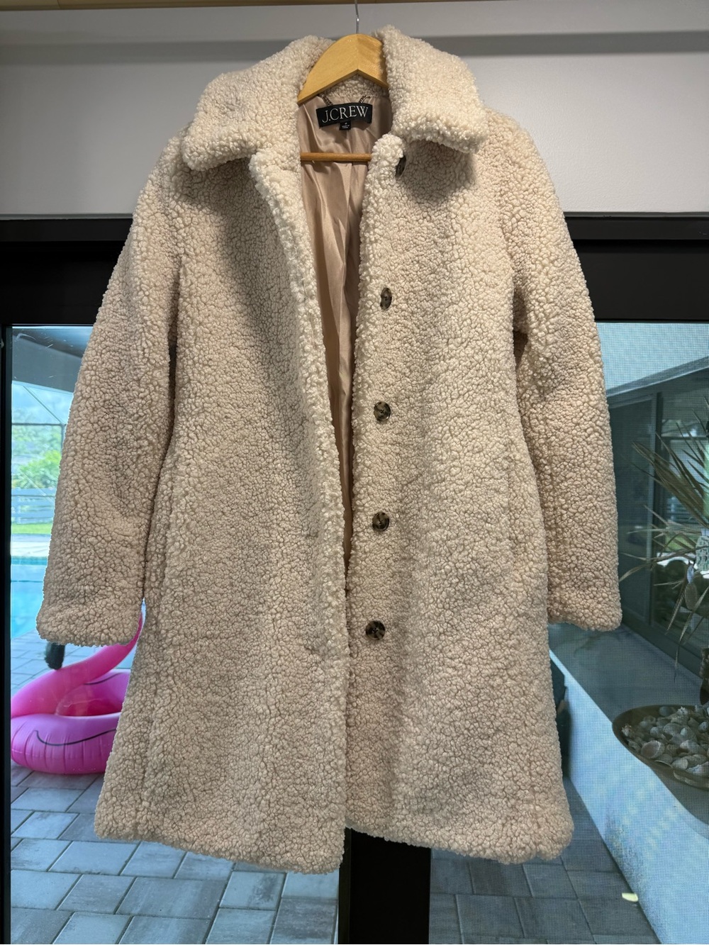 J. Crew Cream Sherpa Button-Front Coat